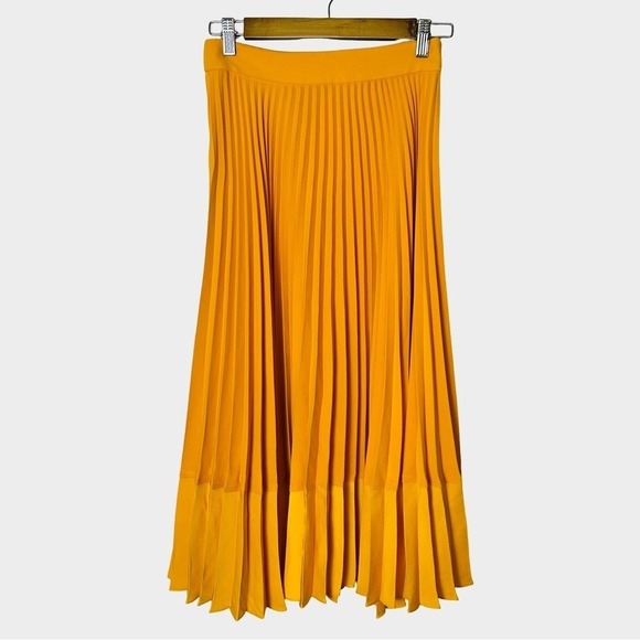 Zara Pleated Midi Skirt Golden Yellow Orange XS Resort Boho Festival - Picture 2 of 11